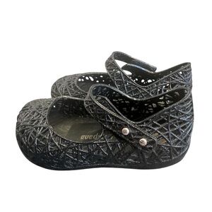 Mini‎ Melissa Campana Zig Zag VI Mary Jane Flats Black Glitter Toddler Size 6